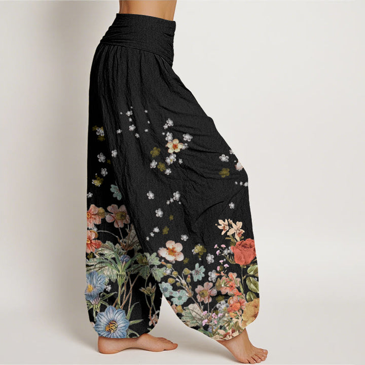Buddha Stonesと様々な花柄のレディース伸縮性ウエストハーレムパンツ - image 3