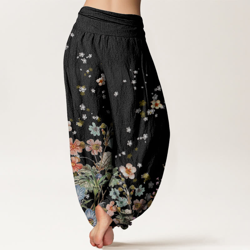 Buddha Stonesと様々な花柄のレディース伸縮性ウエストハーレムパンツ - image 2