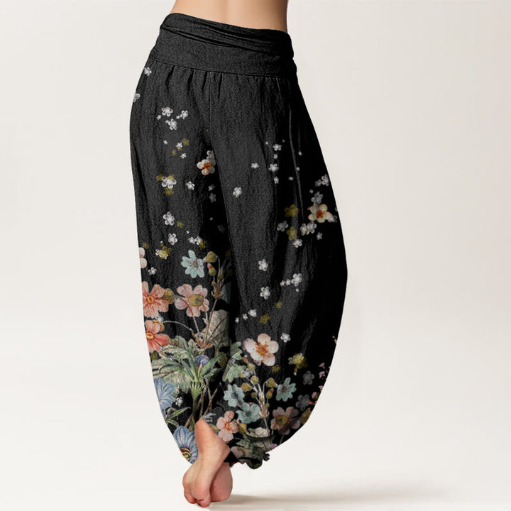 Buddha Stonesと様々な花柄のレディース伸縮性ウエストハーレムパンツ - image 2