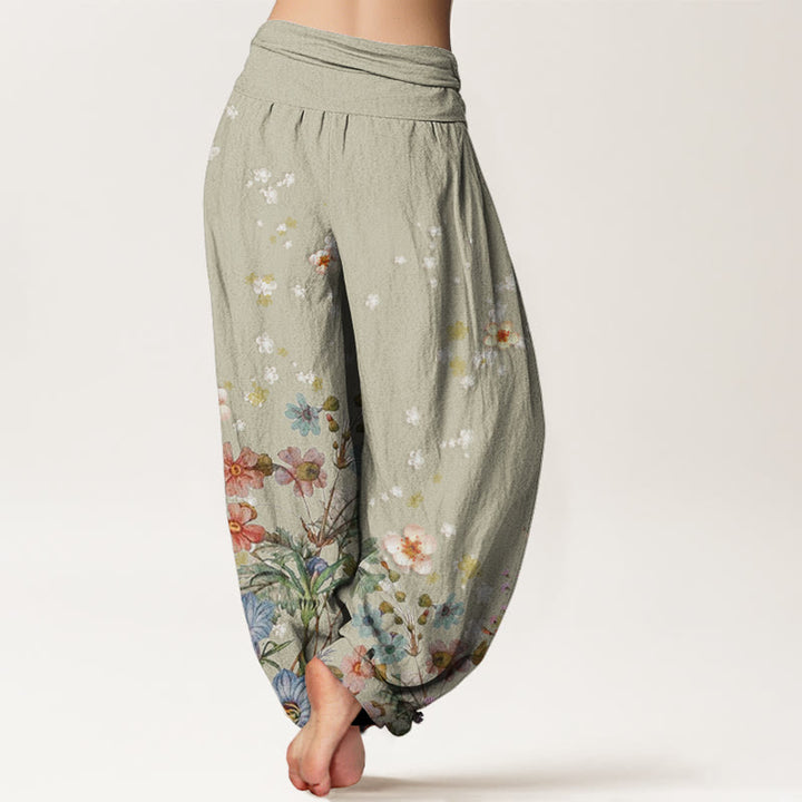 Buddha Stonesと様々な花柄のレディース伸縮性ウエストハーレムパンツ - image 6