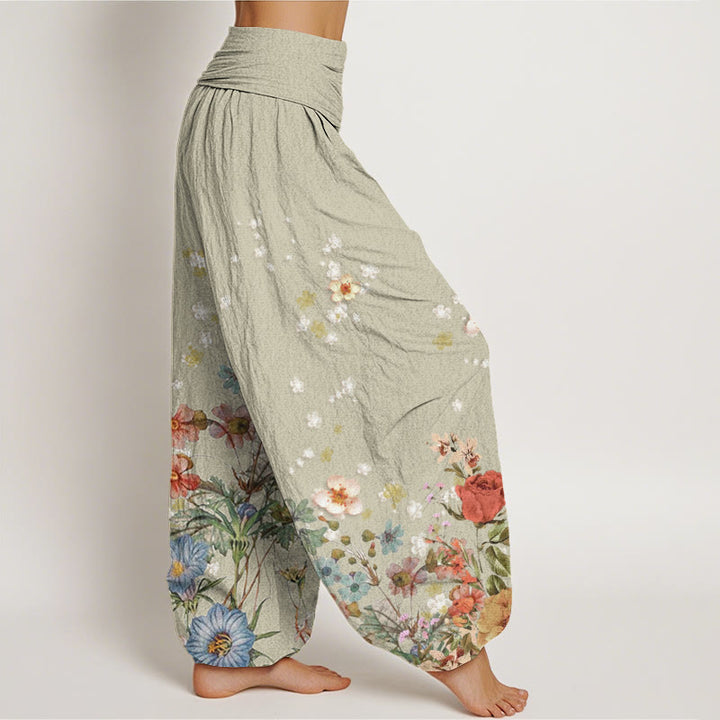 Buddha Stonesと様々な花柄のレディース伸縮性ウエストハーレムパンツ - image 7