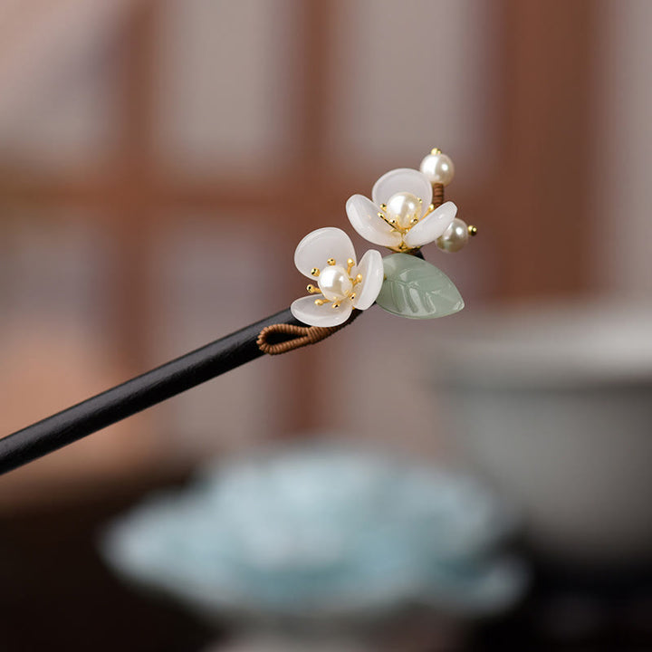 Buddha Stones、木目、柳、モクレンの花、真珠の守護簪