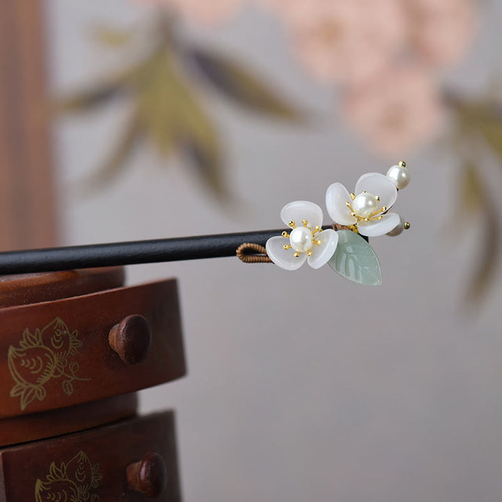 Buddha Stones、木目、柳、モクレンの花、真珠の守護簪