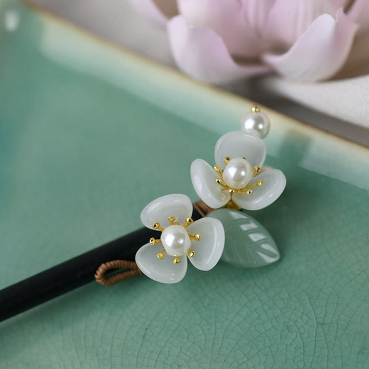 Buddha Stones、木目、柳、モクレンの花、真珠の守護簪