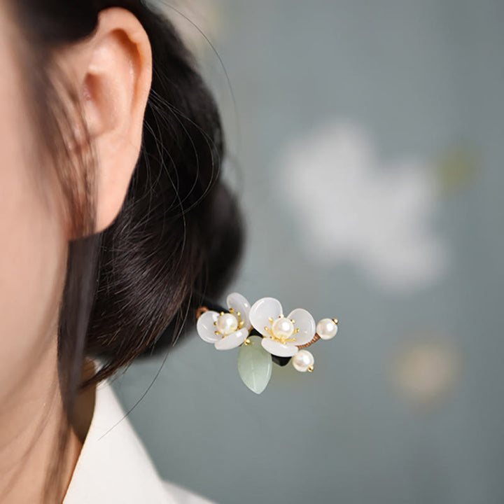 Buddha Stones、木目、柳、モクレンの花、真珠の守護簪