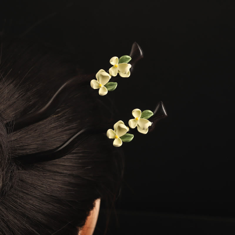 Buddha Stones黒檀 クチナシ 花びら 勇気 ヘアピン