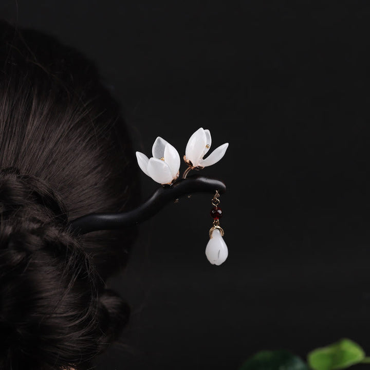 Buddha Stones、黒檀、マグノリアの花びら、祝福のヘアピン