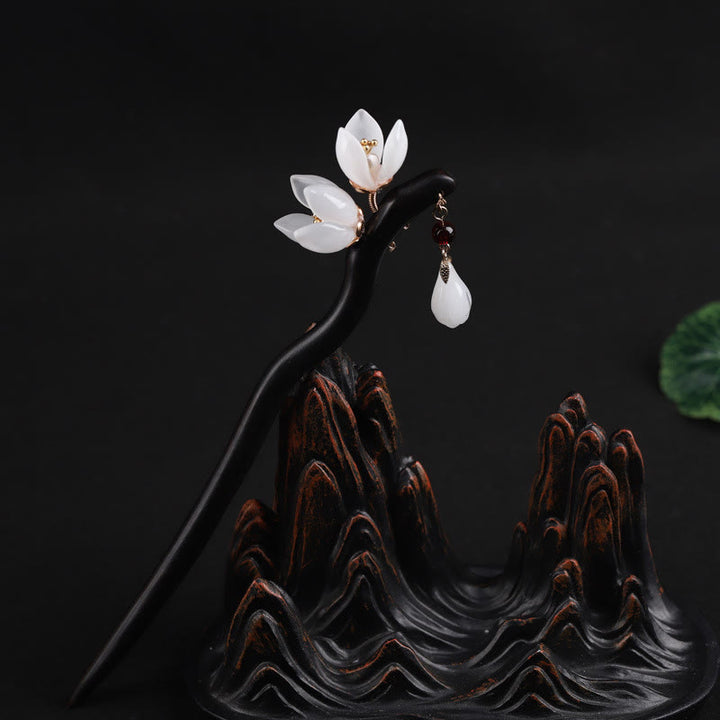Buddha Stones、黒檀、マグノリアの花びら、祝福のヘアピン