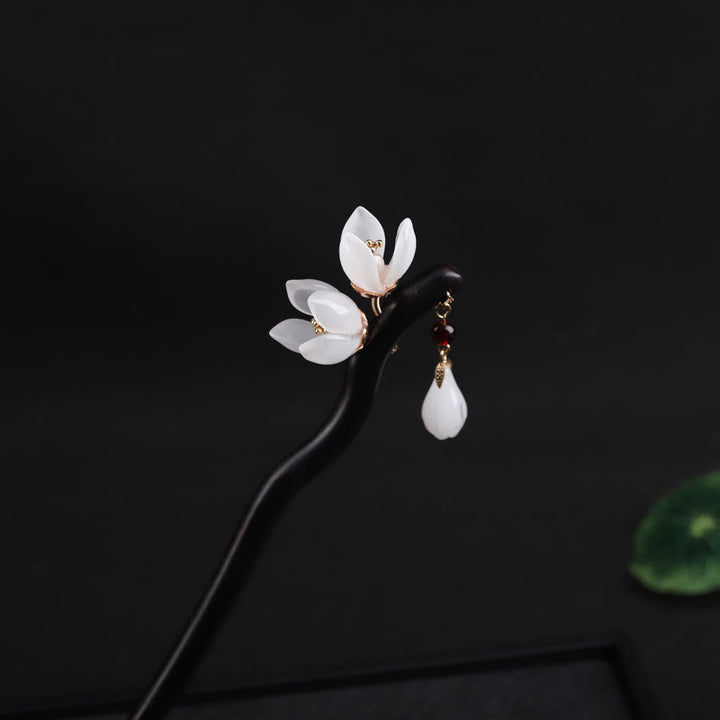 Buddha Stones、黒檀、マグノリアの花びら、祝福のヘアピン