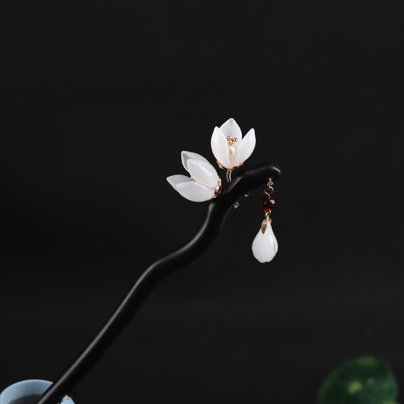 Buddha Stones、黒檀、マグノリアの花びら、祝福のヘアピン