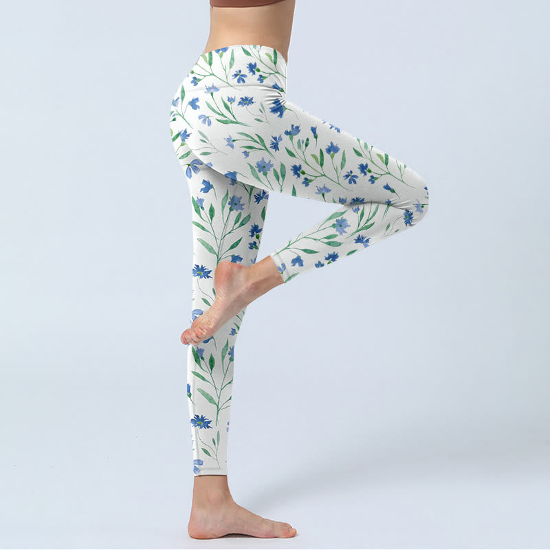 Buddha Stones、白い花、葉柄プリントのジムレギンス、レディースヨガパンツ - image 4
