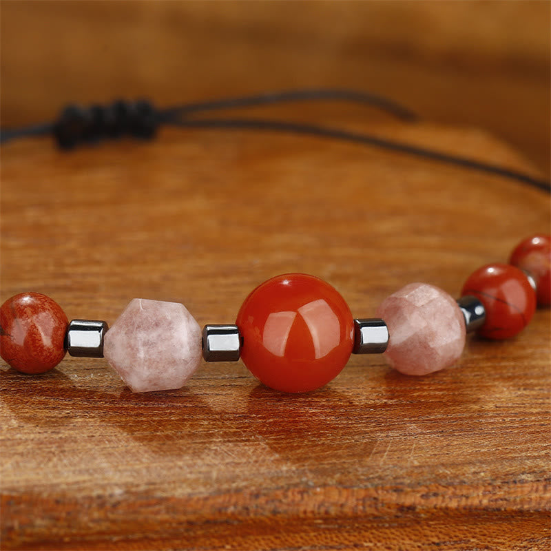 Buddha Stonesは、あなたができると信じています。カーネリアン、レッドジャスパー、ヘマタイト、サンストーンのポジティブなブレスレット