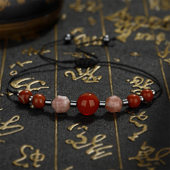 Buddha Stonesは、あなたができると信じています。カーネリアン、レッドジャスパー、ヘマタイト、サンストーンのポジティブなブレスレット