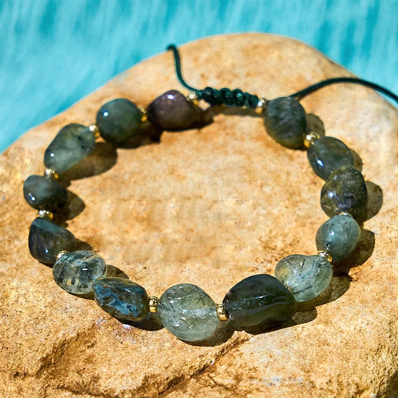 Buddha Stonesグリーンルチルクォーツ 編み紐 守護ブレスレット