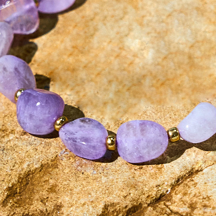 Buddha Stones不規則な形のアメジスト編み紐 バランスブレスレット
