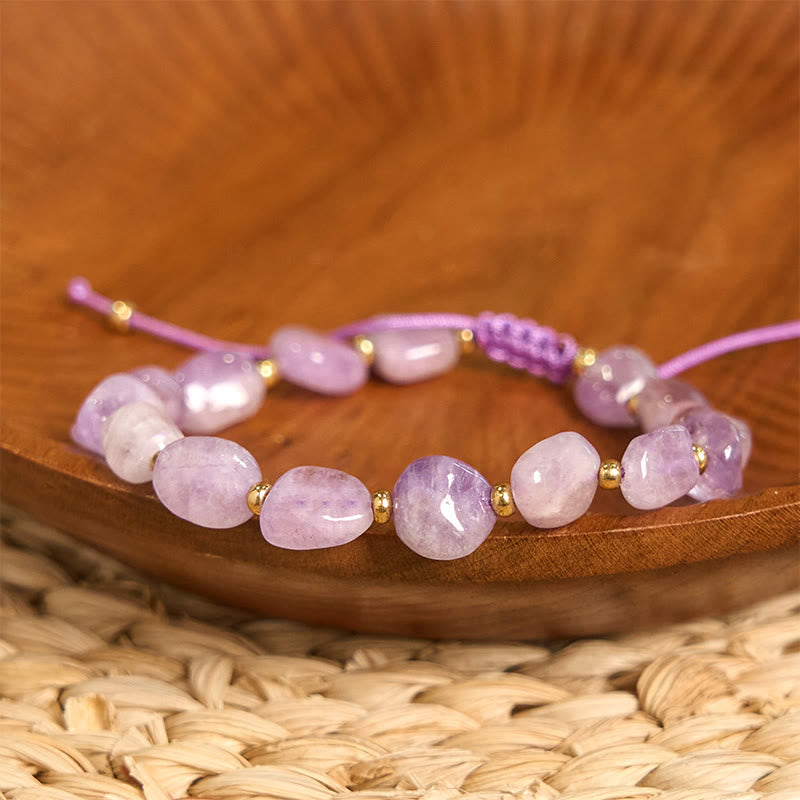 Buddha Stones不規則な形のアメジスト編み紐 バランスブレスレット
