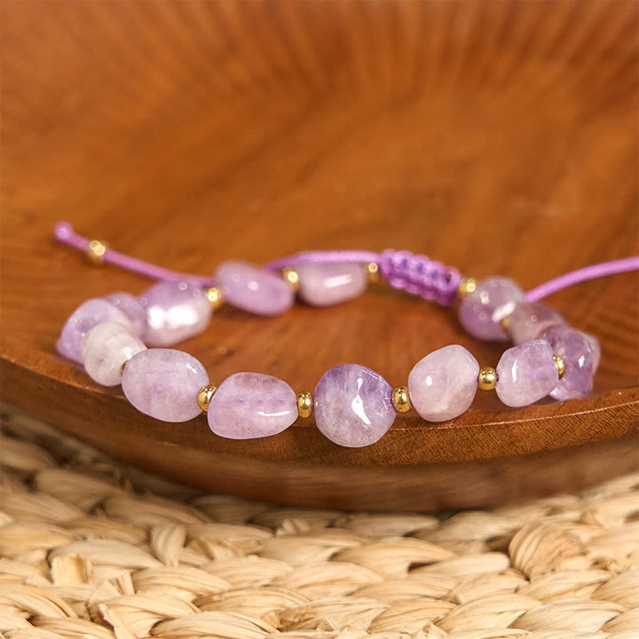Buddha Stones不規則な形のアメジスト編み紐 バランスブレスレット