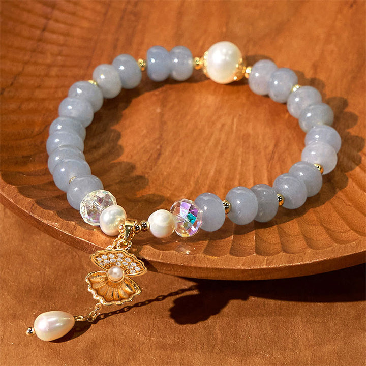 Buddha Stones天然アクアマリンパールシェルヒーリングビーズブレスレット