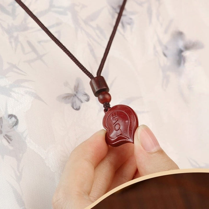 Buddha Stones2個 LOVE YOU 天然辰砂 ラブハート ストリング 祝福 カップルネックレス ペンダント
