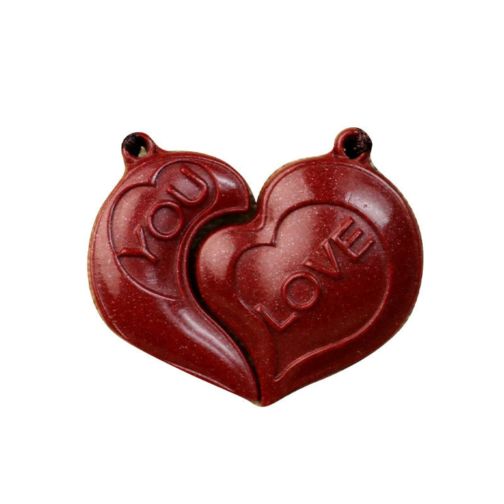 Buddha Stones2個 LOVE YOU 天然辰砂 ラブハート ストリング 祝福 カップルネックレス ペンダント