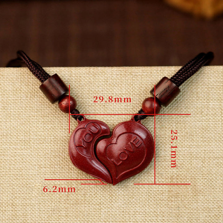 Buddha Stones2個 LOVE YOU 天然辰砂 ラブハート ストリング 祝福 カップルネックレス ペンダント
