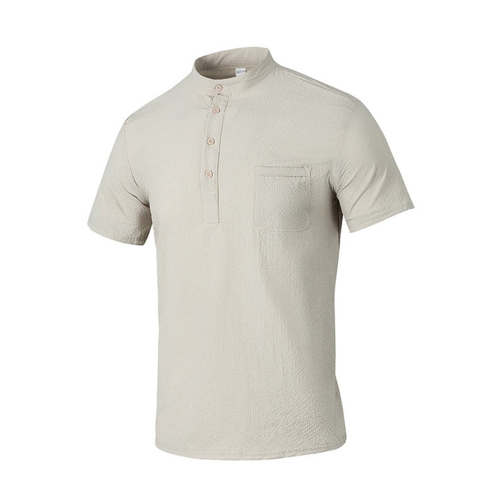 Buddha Stones無地ポロ チェック柄 ハーフボタン メンズ 半袖シャツ - ベージュ - US/UK/AU46、 EU56 (3XL) - image 26