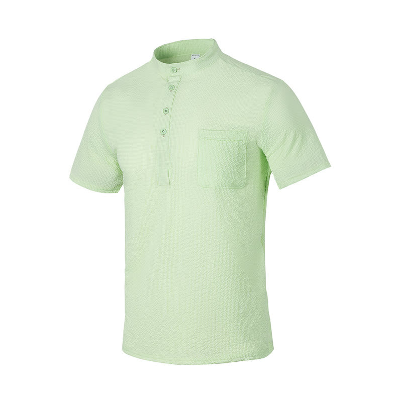 Buddha Stones無地ポロ チェック柄 ハーフボタン メンズ 半袖シャツ - ペールグリーン - US/UK/AU46、 EU56 (3XL) - image 25