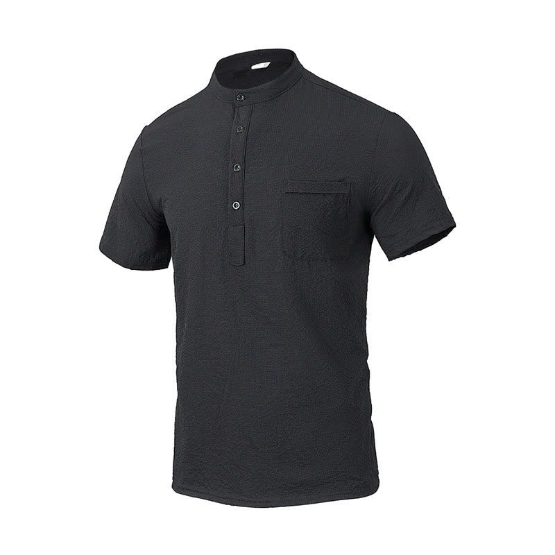 Buddha Stones無地ポロ チェック柄 ハーフボタン メンズ 半袖シャツ - 黒 - US/UK/AU46、 EU56 (3XL) - image 9