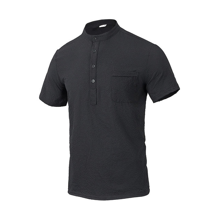 Buddha Stones無地ポロ チェック柄 ハーフボタン メンズ 半袖シャツ - 黒 - US/UK/AU46、 EU56 (3XL) - image 9