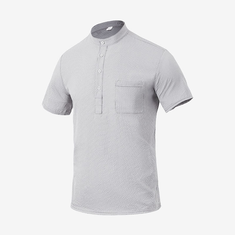 Buddha Stones無地ポロ チェック柄 ハーフボタン メンズ 半袖シャツ - ライトグレー - US/UK/AU46、 EU56 (3XL) - image 21