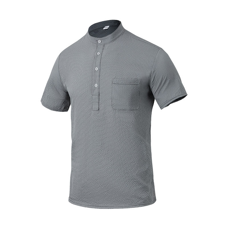 Buddha Stones無地ポロ チェック柄 ハーフボタン メンズ 半袖シャツ - ダークグレー - US/UK/AU46、 EU56 (3XL) - image 16