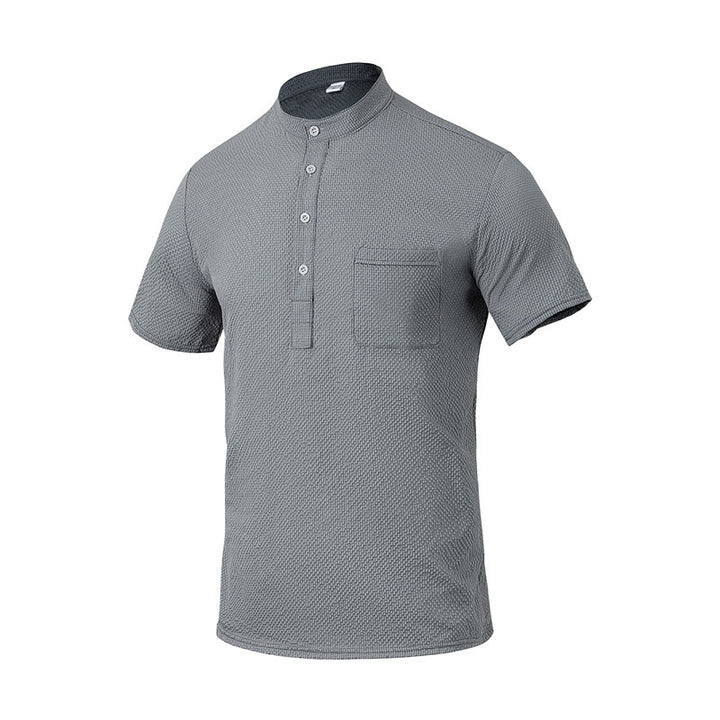 Buddha Stones無地ポロ チェック柄 ハーフボタン メンズ 半袖シャツ - ダークグレー - US/UK/AU46、 EU56 (3XL) - image 16