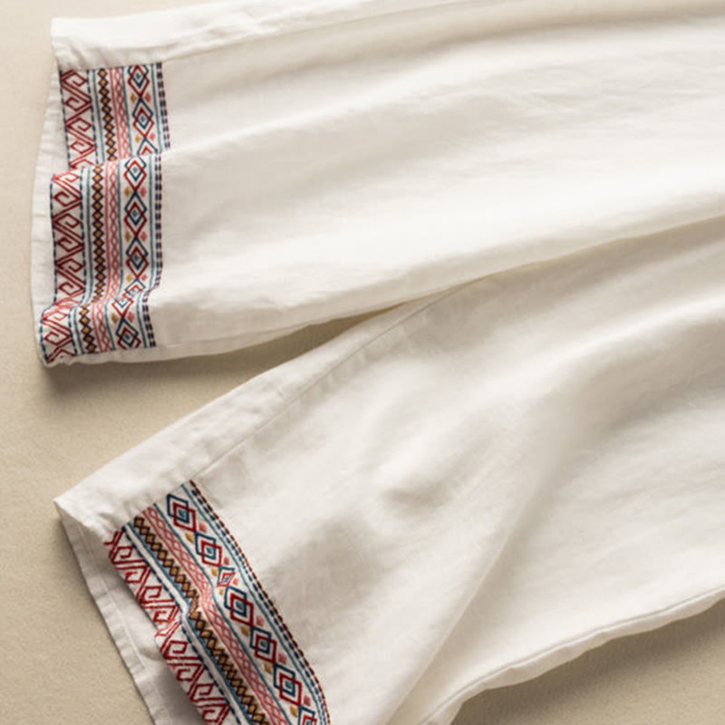 Buddha Stonesカジュアル刺繍 ボヘミアン柄 ドローストリング コットンリネン レディース ワイドレッグパンツ ポケット付き - image 14