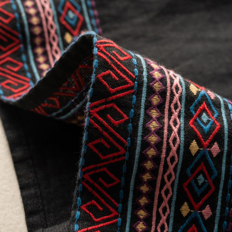 Buddha Stonesカジュアル刺繍 ボヘミアン柄 ドローストリング コットンリネン レディース ワイドレッグパンツ ポケット付き - image 11