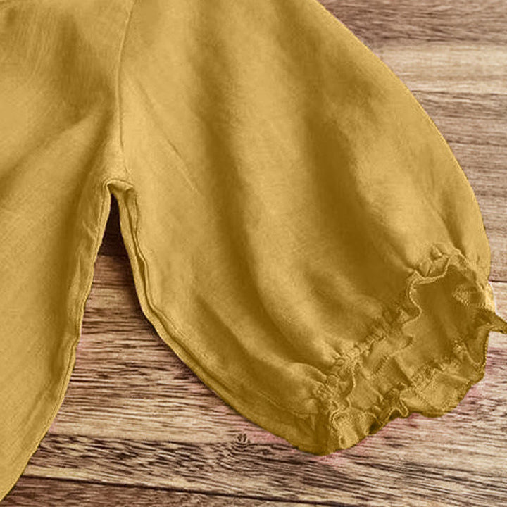 Buddha Stonesカジュアル 刺繍 ハーフパフスリーブ フリル クルーネック コットンリネン レディース Tシャツ - image 14