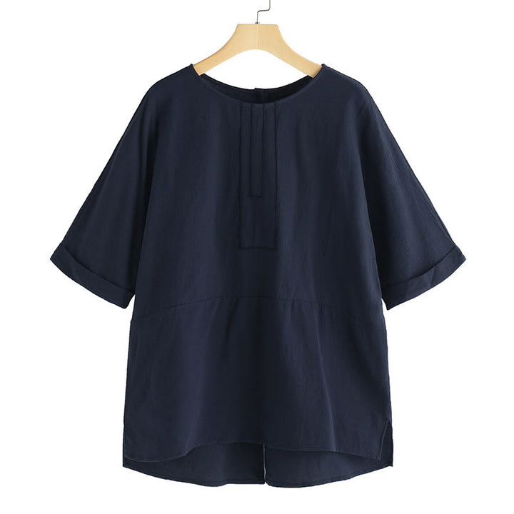 Buddha Stonesサマーカジュアル 無地 半袖 クルーネック サイドスリット レディース Tシャツ - image 7
