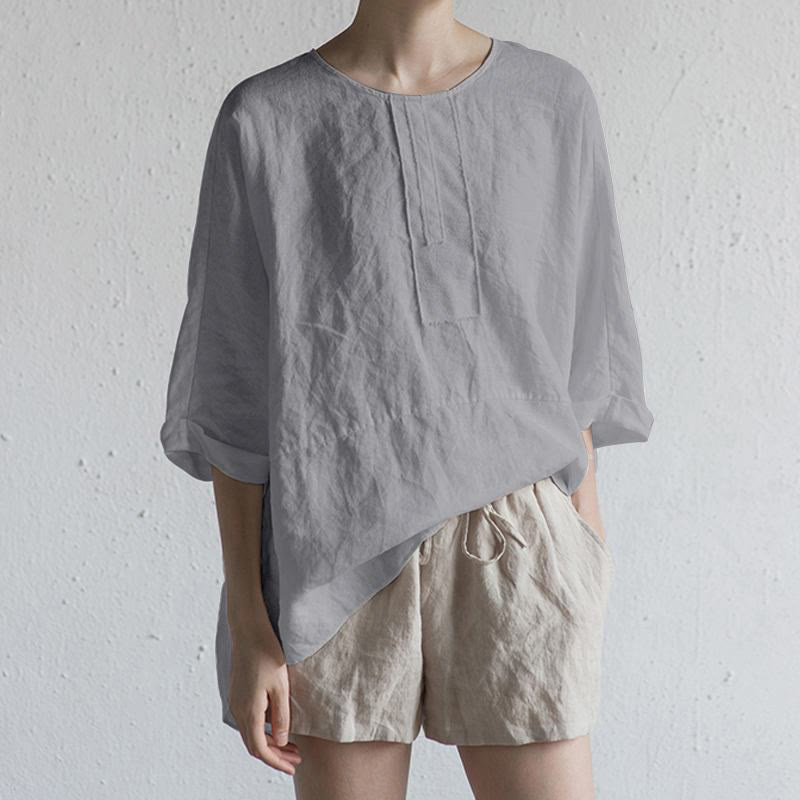 Buddha Stonesサマーカジュアル 無地 半袖 クルーネック サイドスリット レディース Tシャツ - 銀 - US20、 UK/AU24、 EU52 (5XL) - image 4