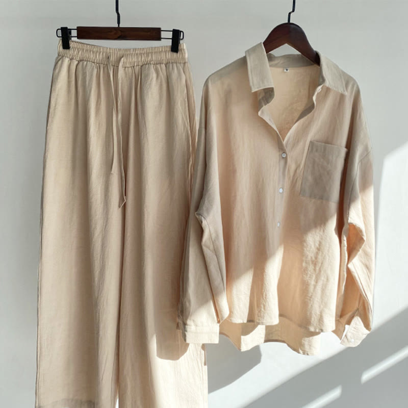 Buddha Stones 2点セット 長袖シャツ ポケット付きトップス ドローストリングパンツ 瞑想用コットンリネン服 レディース セット - ライトゴールデンロッドイエロー - US20、 UK/AU24、 EU52 (5XL) - image 3
