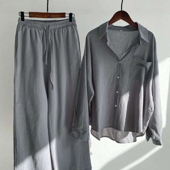 Buddha Stones 2点セット 長袖シャツ ポケット付きトップス ドローストリングパンツ 瞑想用コットンリネン服 レディース セット - グレー - US20、 UK/AU24、 EU52 (5XL) - image 12