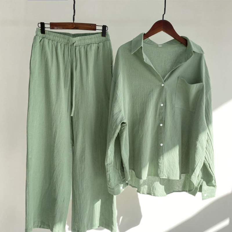 Buddha Stones 2点セット 長袖シャツ ポケット付きトップス ドローストリングパンツ 瞑想用コットンリネン服 レディース セット - ライトグリーン - US20、 UK/AU24、 EU52 (5XL) - image 11
