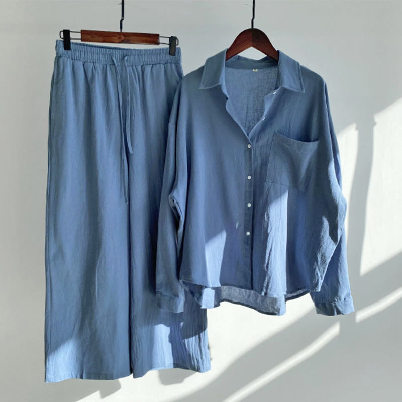 Buddha Stones 2点セット 長袖シャツ ポケット付きトップス ドローストリングパンツ 瞑想用コットンリネン服 レディース セット - ロイヤルブルー - US20、 UK/AU24、 EU52 (5XL) - image 18
