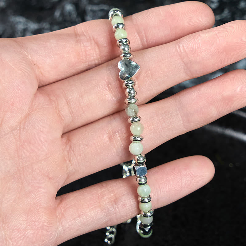 Buddha Stones天然石 アマゾナイト アメジスト ラズライト ラピスラズリ ローズクォーツ ハート ポジティブバランス ブレスレット - image 2