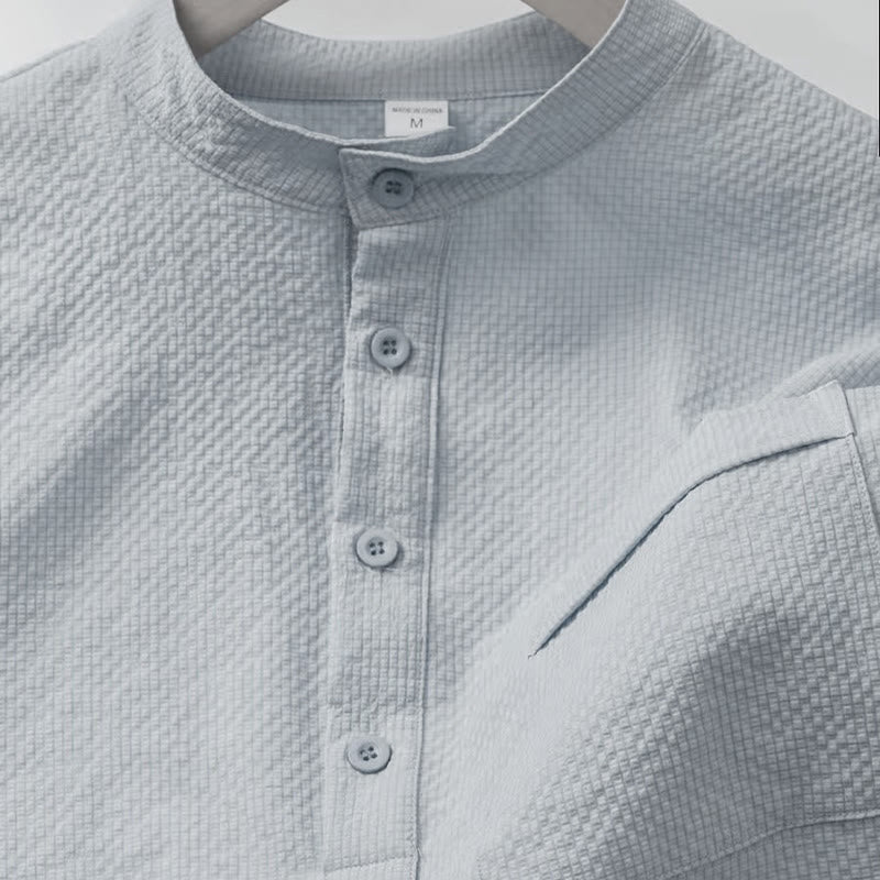 Buddha Stones無地ポロ チェック柄 ハーフボタン メンズ 半袖シャツ - image 23