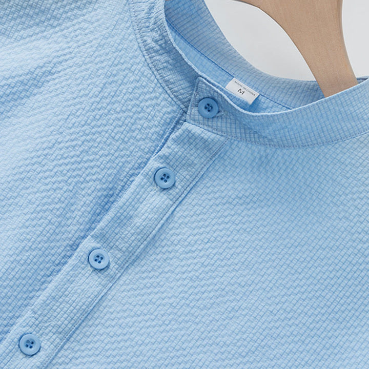 Buddha Stones無地ポロ チェック柄 ハーフボタン メンズ 半袖シャツ - image 3