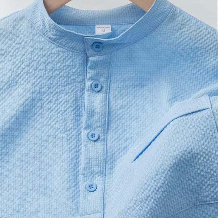 Buddha Stones無地ポロ チェック柄 ハーフボタン メンズ 半袖シャツ - image 4