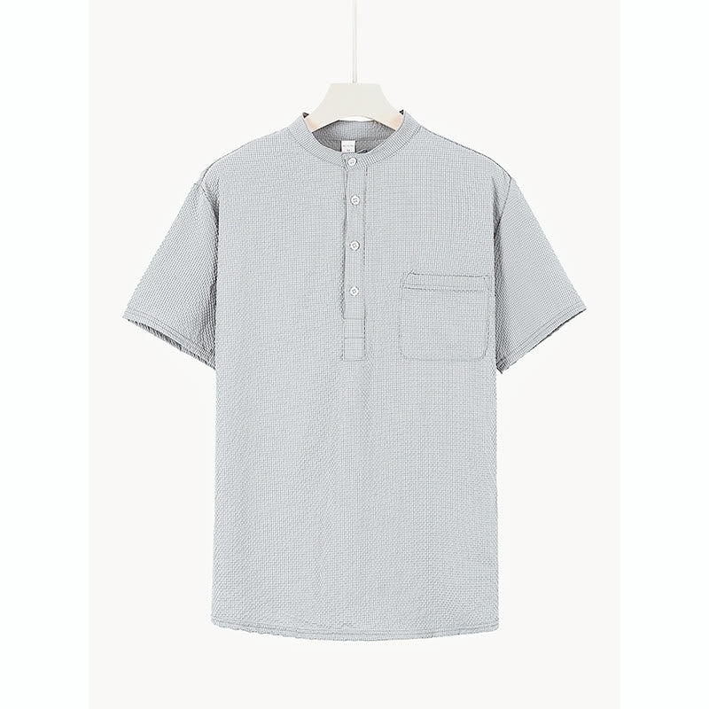 Buddha Stones無地ポロ チェック柄 ハーフボタン メンズ 半袖シャツ - image 24