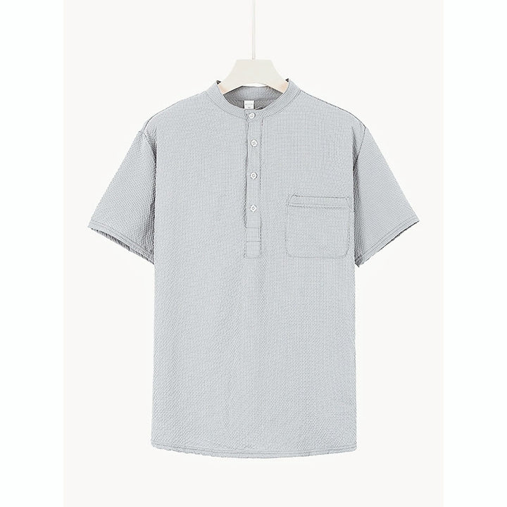 Buddha Stones無地ポロ チェック柄 ハーフボタン メンズ 半袖シャツ - image 24