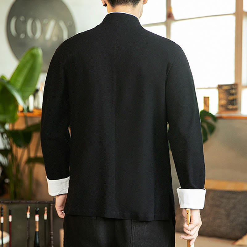 Buddha Stones唐装カエルボタン鶴刺繍長袖コットンメンズシャツ - image 18