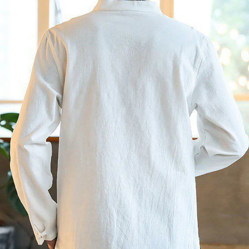 Buddha Stonesカジュアル スタンドカラー フロッグボタン 長袖 タンスーツ リネン メンズシャツ - image 1