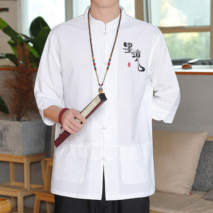 Buddha Stonesカエルボタン 中国唐装 七分袖 コットンリネン メンズシャツ - image 6